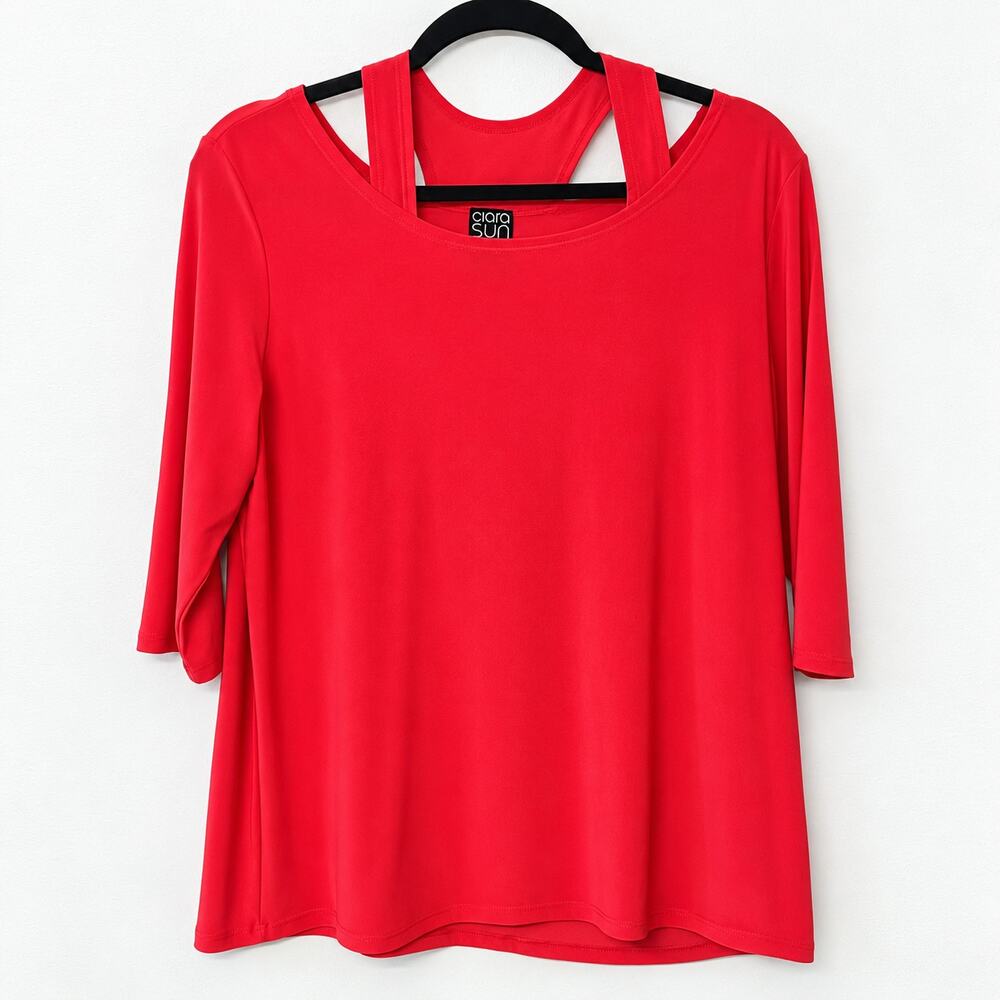 Clara Sun Woo Top L Pink Cutouts 3/4 Sleeves Artsy